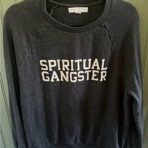 Spiritual Gangster Dark Gray Pullover Sweatshirt with Gold Script Label